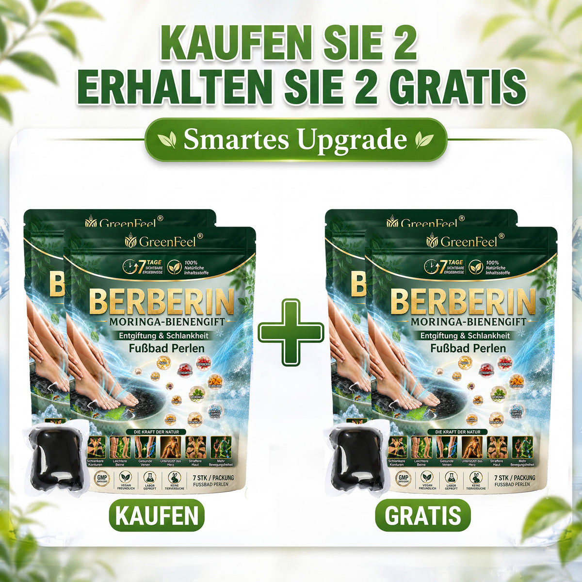 德☘️ GreenFeel® Berberin-Moringa-Bienengift Detox-Schlankheits-Fußbadperlen unterstützen das Gewichtsmanagement, die Lymphdrainage, eine gesunde Durchblutung, das weibliche Wohlbefinden und ein straffer wirkendes Hautbild. 🔥