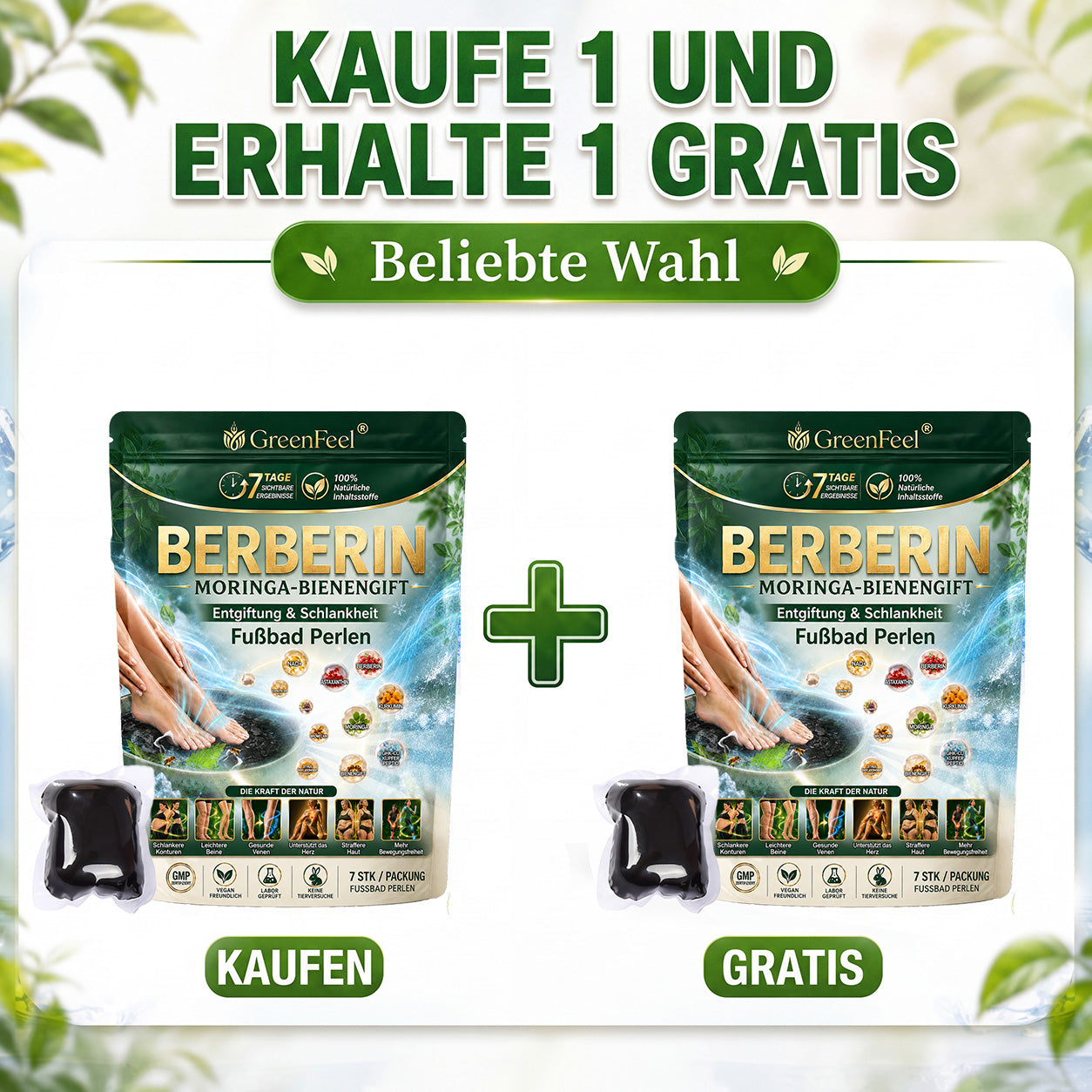 德☘️ GreenFeel® Berberin-Moringa-Bienengift Detox-Schlankheits-Fußbadperlen unterstützen das Gewichtsmanagement, die Lymphdrainage, eine gesunde Durchblutung, das weibliche Wohlbefinden und ein straffer wirkendes Hautbild. 🔥