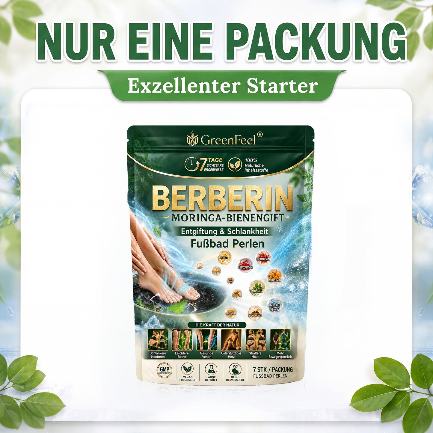 德☘️ GreenFeel® Berberin-Moringa-Bienengift Detox-Schlankheits-Fußbadperlen unterstützen das Gewichtsmanagement, die Lymphdrainage, eine gesunde Durchblutung, das weibliche Wohlbefinden und ein straffer wirkendes Hautbild. 🔥