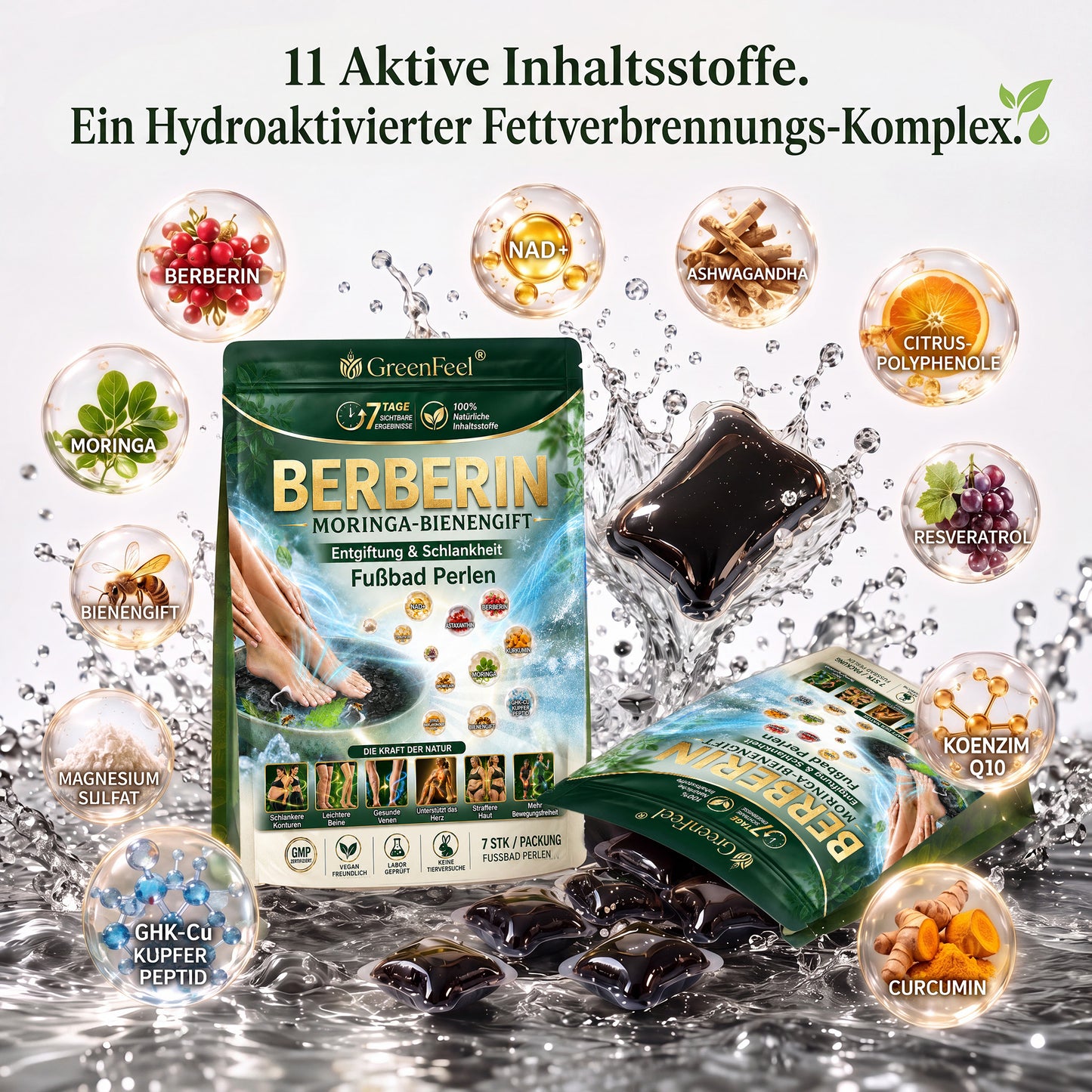 德☘️ GreenFeel® Berberin-Moringa-Bienengift Detox-Schlankheits-Fußbadperlen unterstützen das Gewichtsmanagement, die Lymphdrainage, eine gesunde Durchblutung, das weibliche Wohlbefinden und ein straffer wirkendes Hautbild. 🔥